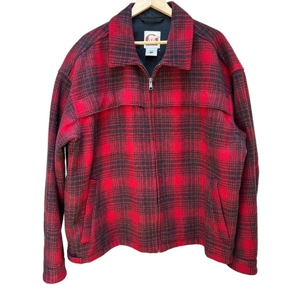 Sorel‎ Wool Coat Red Black Plaid Full Zip Pockets Outdoors Mens Size XL - Picture 1 of 8